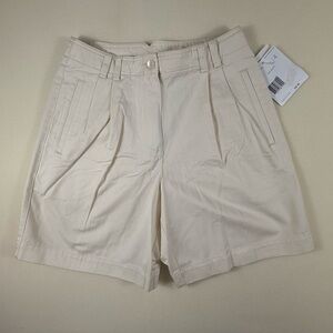 Vintage Lizsport Cream High-Rise Pleated Bermuda Shorts Womens P4